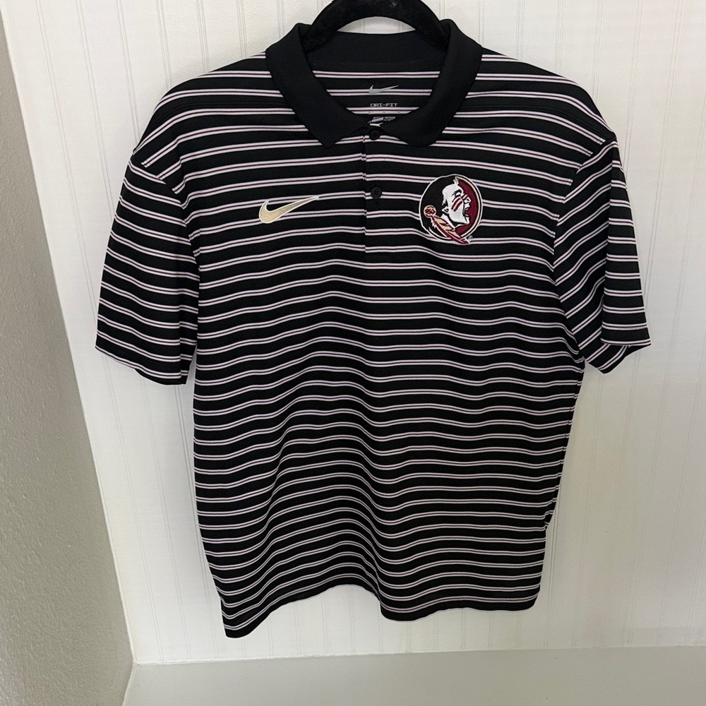 FSU Nike Black Men's Medium Polo with White and Burgundy Stripes